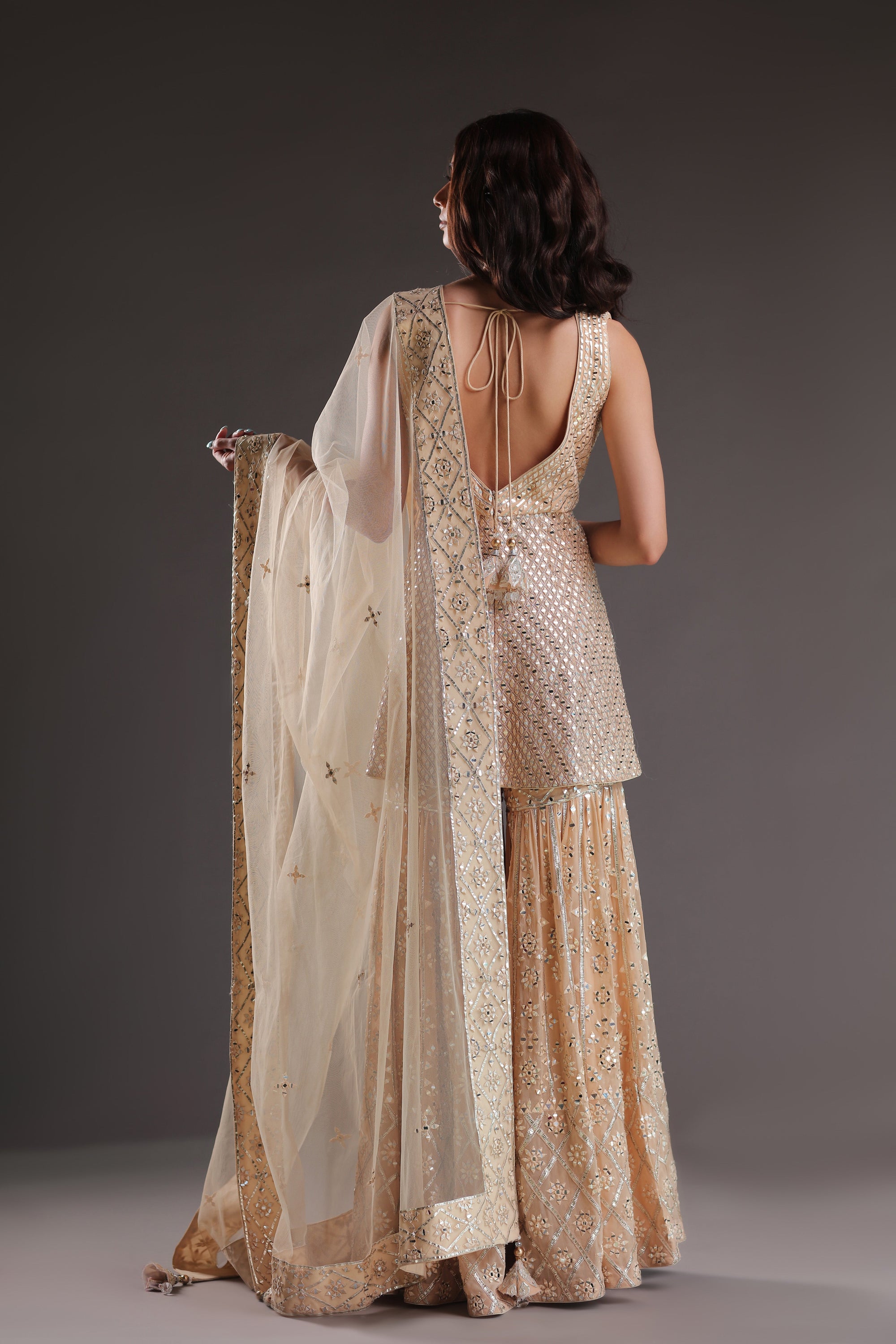 Ethereal Two-toned Ensemble Featuring Sequined Gharara And Kurta