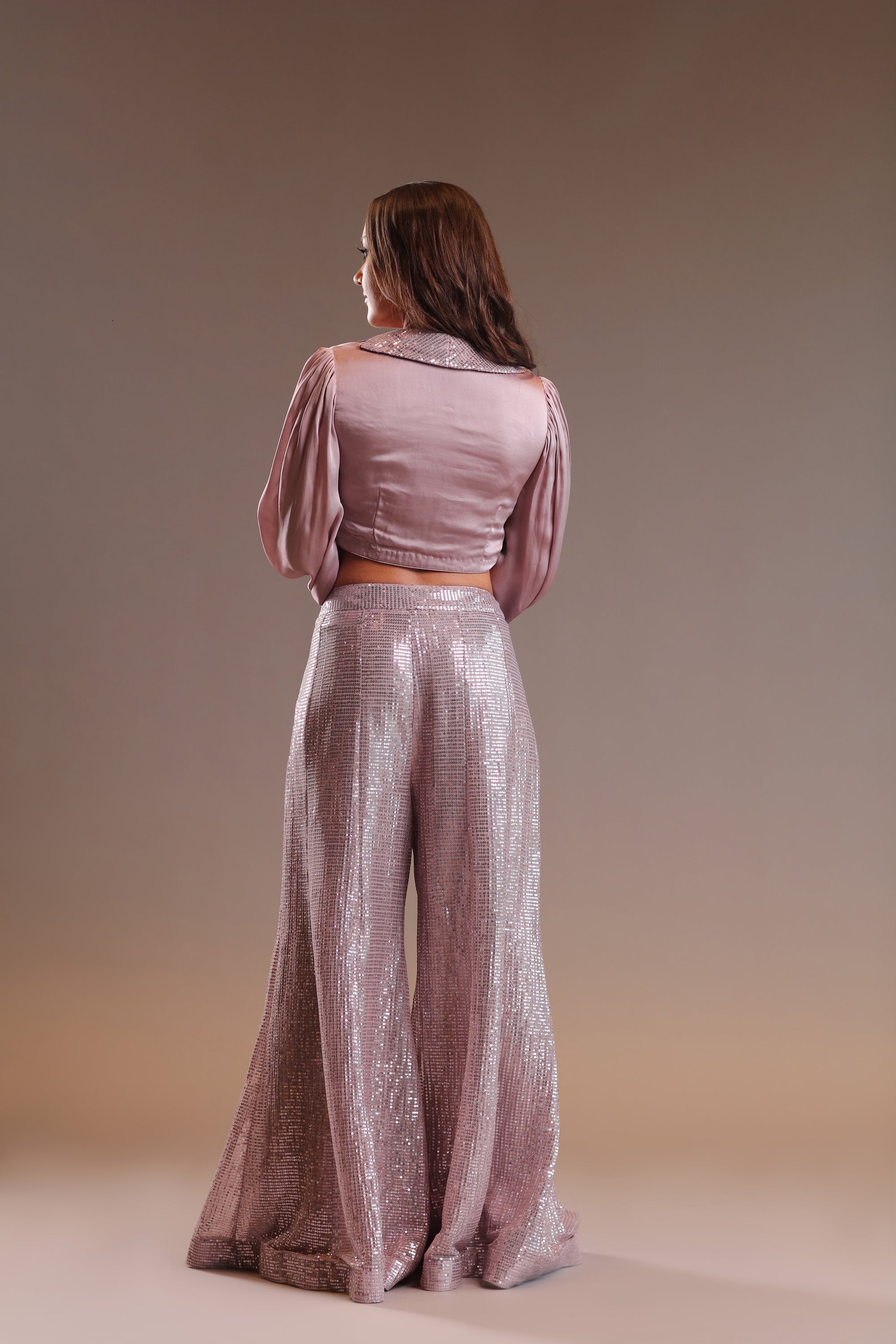 Shimmery Palazzo Pants with Crop Top