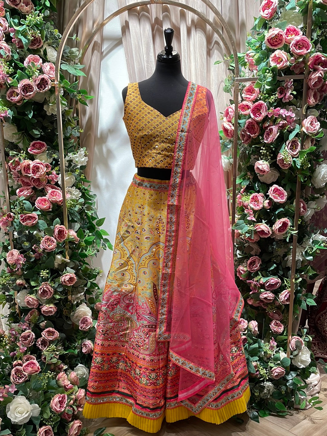 Yellow And Pink Digital Print Lehenga