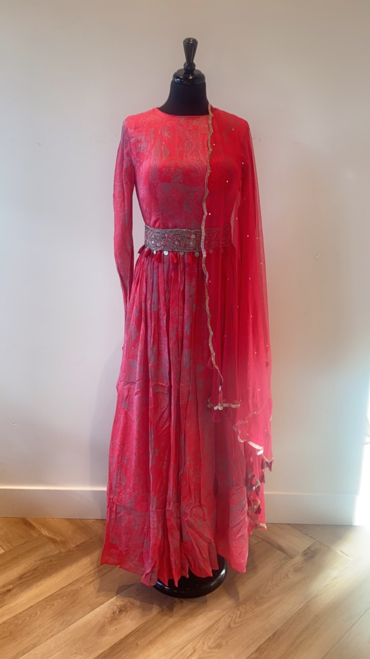 Anarkali Printed Dress with Separate Belt