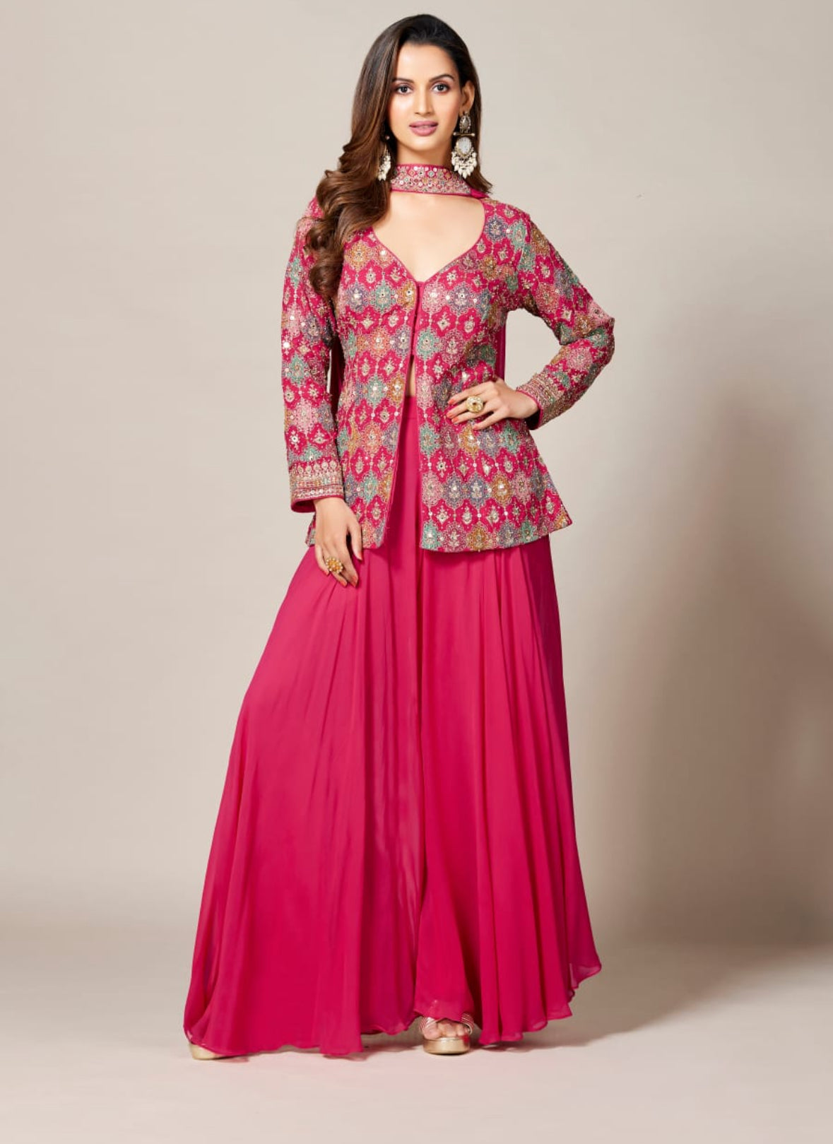 Thread Embroidery Jacket with Sharara