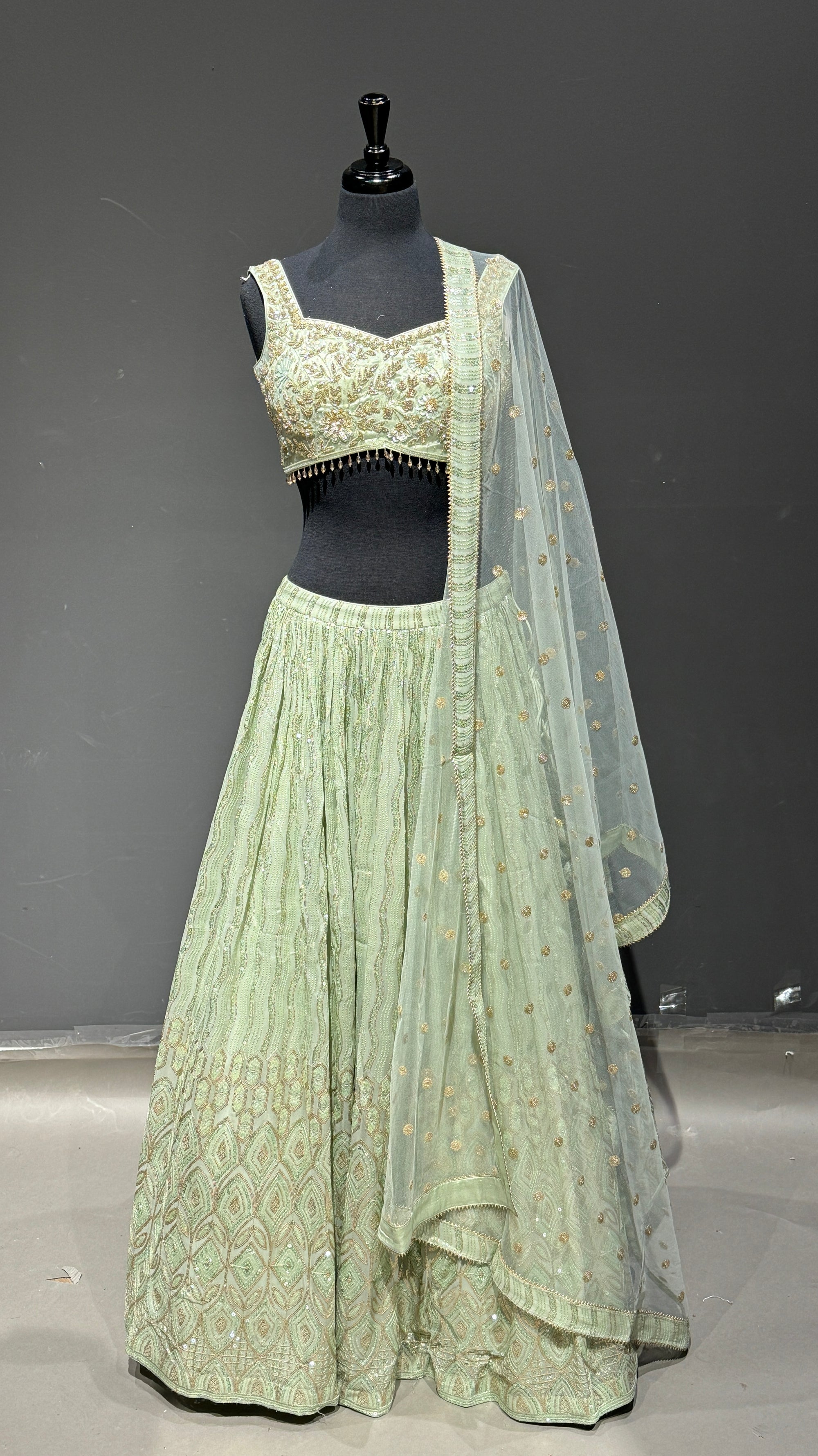 Sequins Handwork Lehenga with Cut Blouse & Pocket