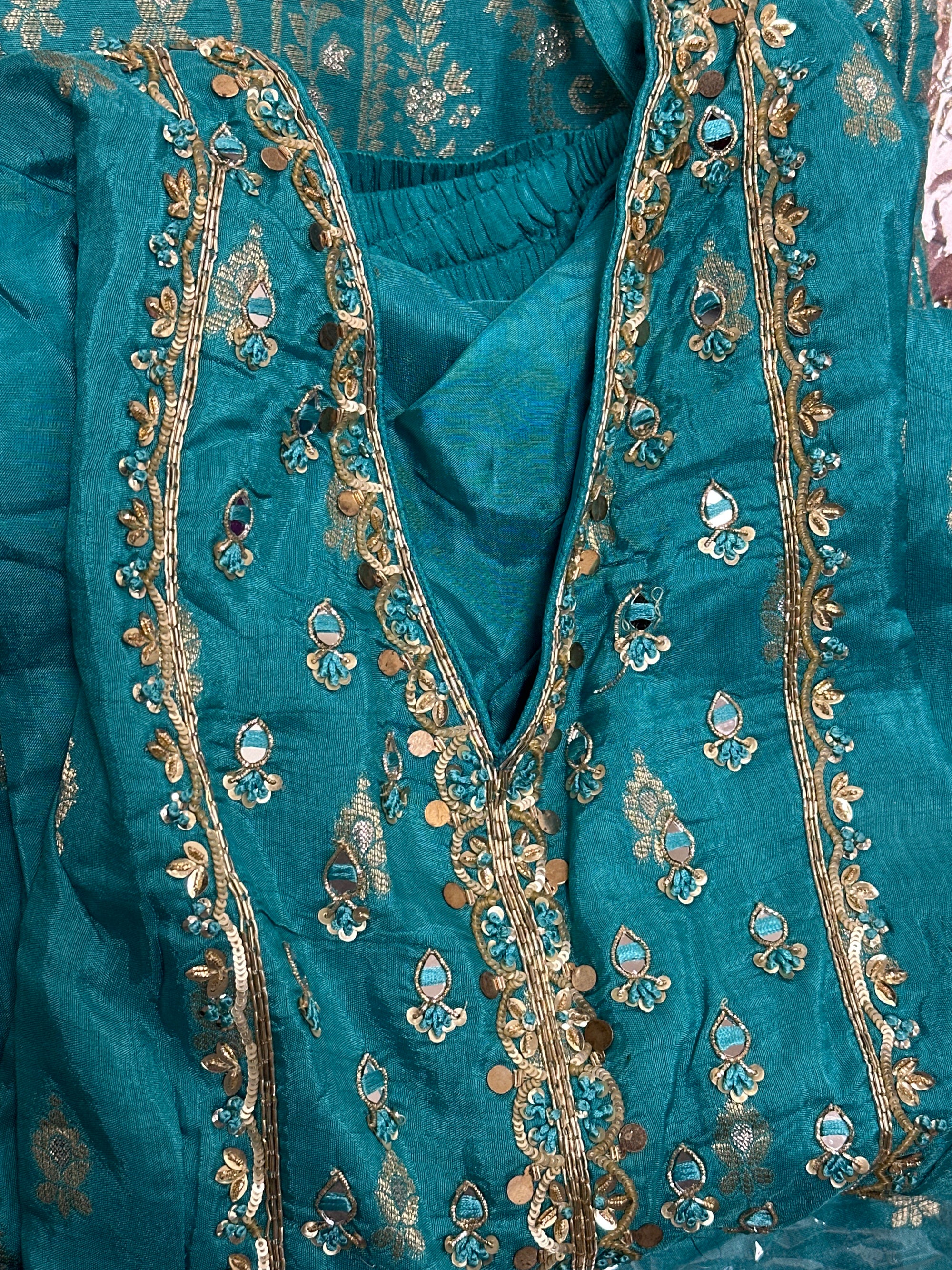 Beautiful Embroidered Shirt with Banarasi Sharara