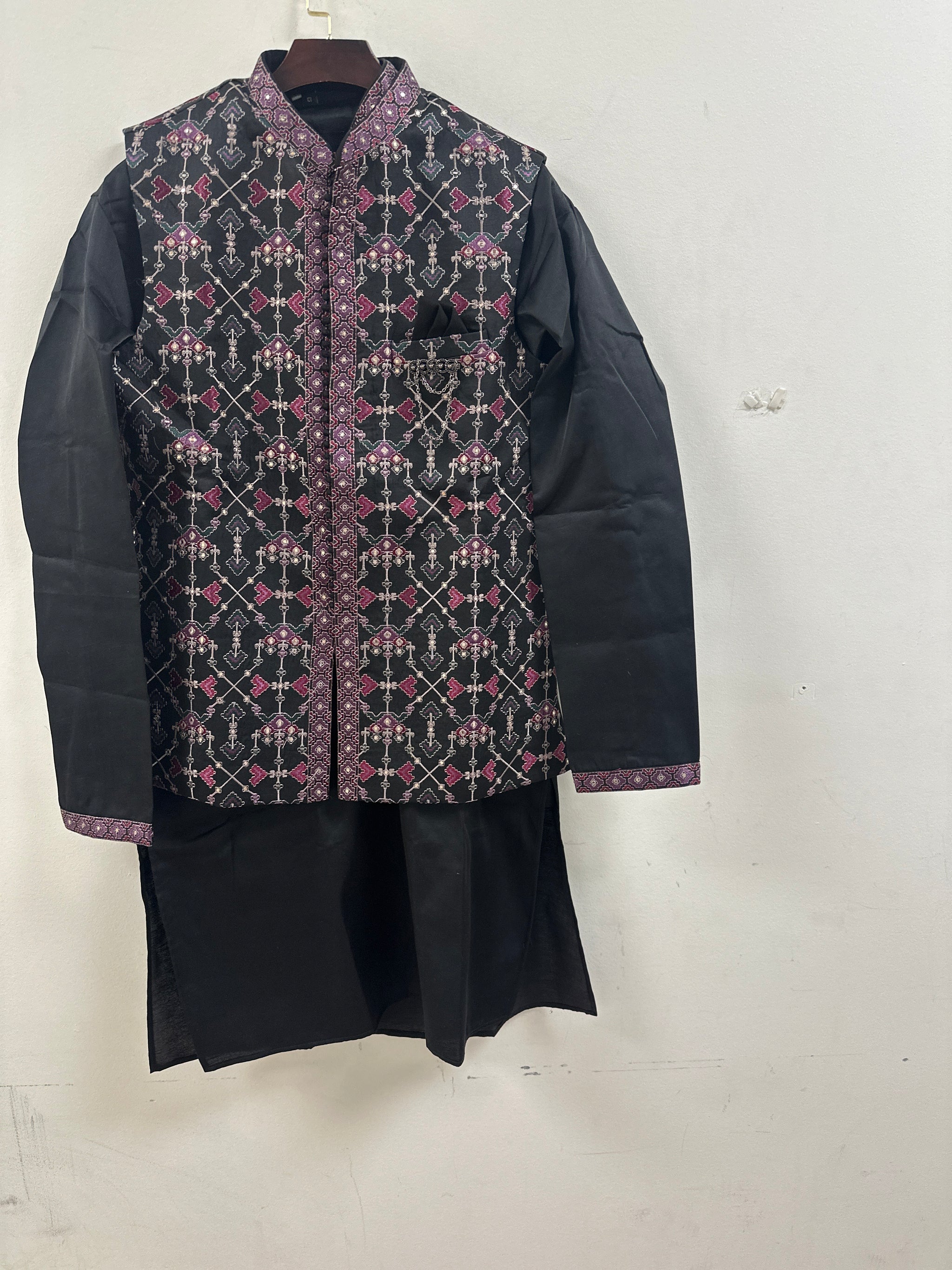 Threadwork Kurta Pajama with Vest