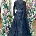 Luminous Black Sequins And Pearl Lehenga With Full Sleeve Blouse