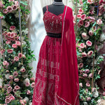 Red Hot Chikankari Sequins Lehenga