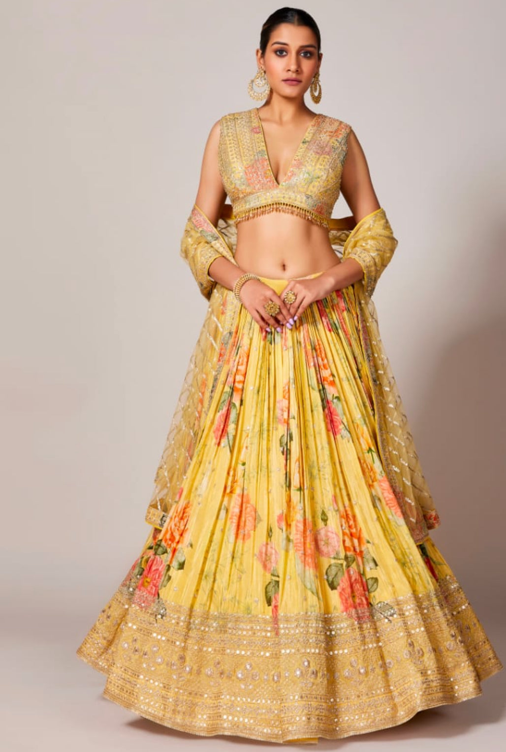 Elegant Printed Lehenga with Work