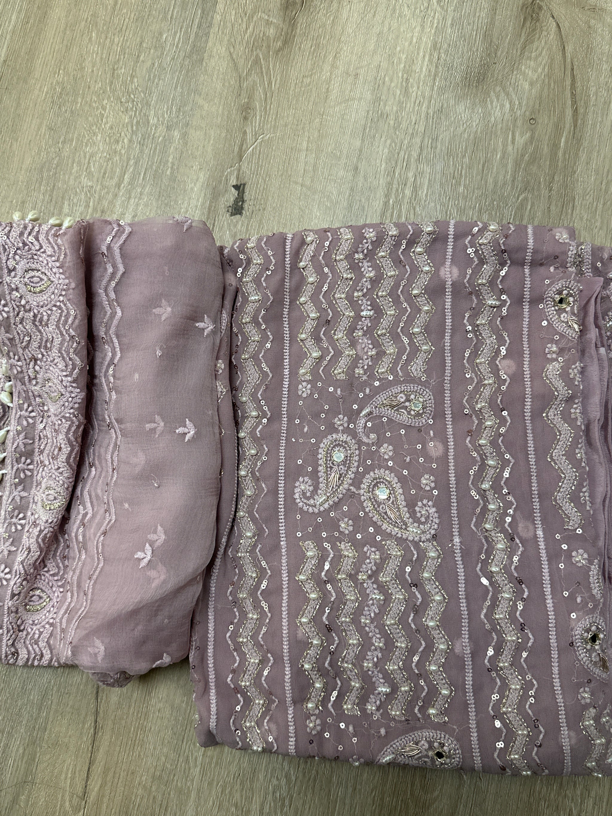 Chikankari Pearl Unstitched Suit