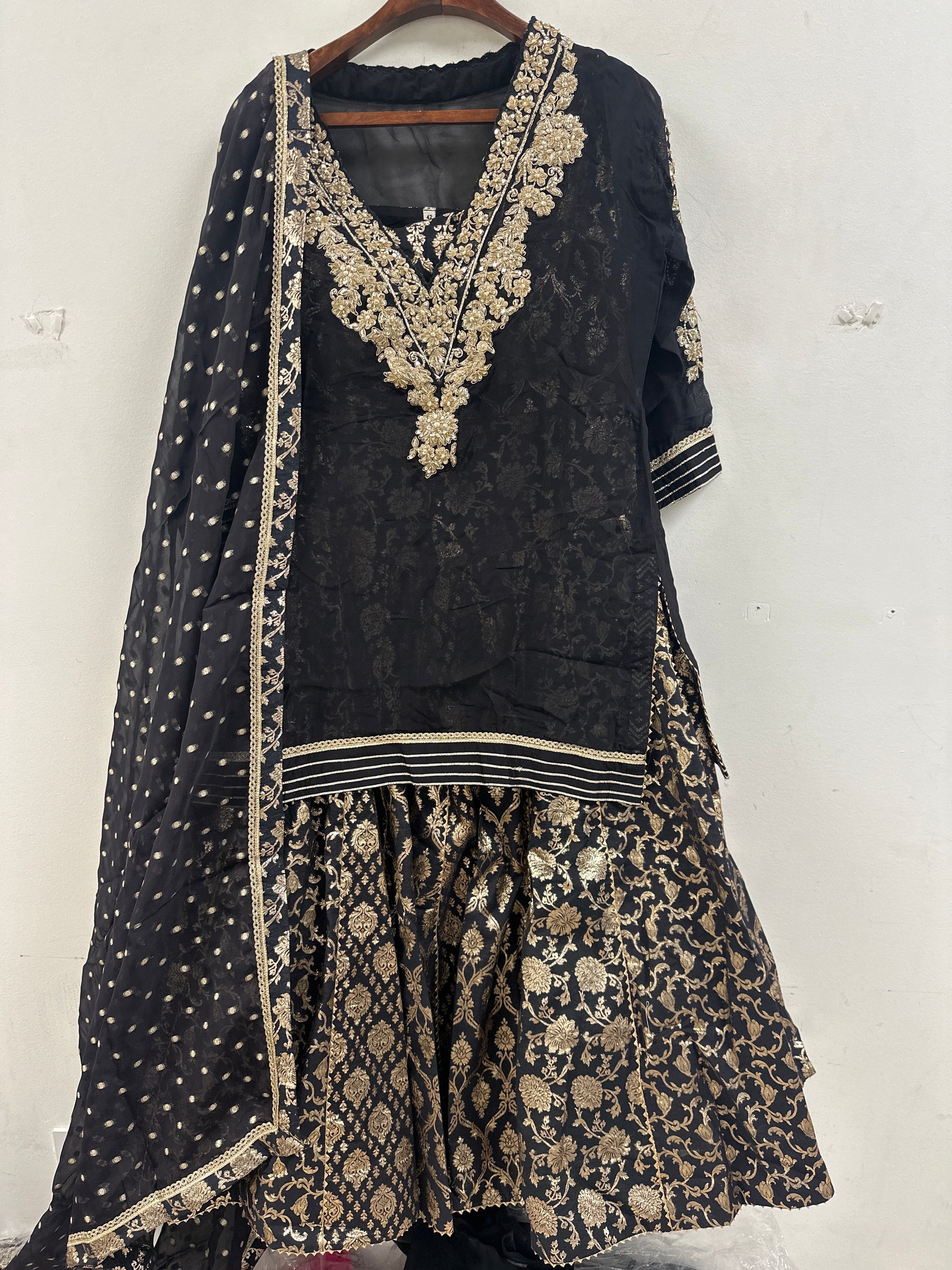 Lahori Gharara Attire with Blouse and Sheer Shirt