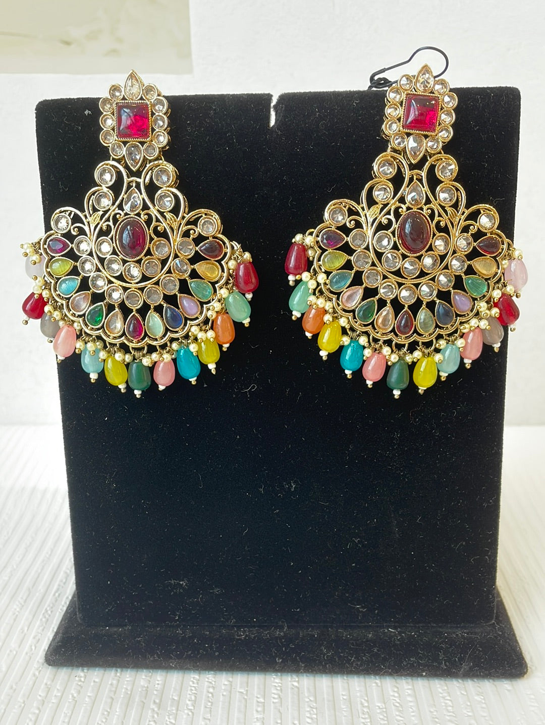 Long Faux Kundan Earrings