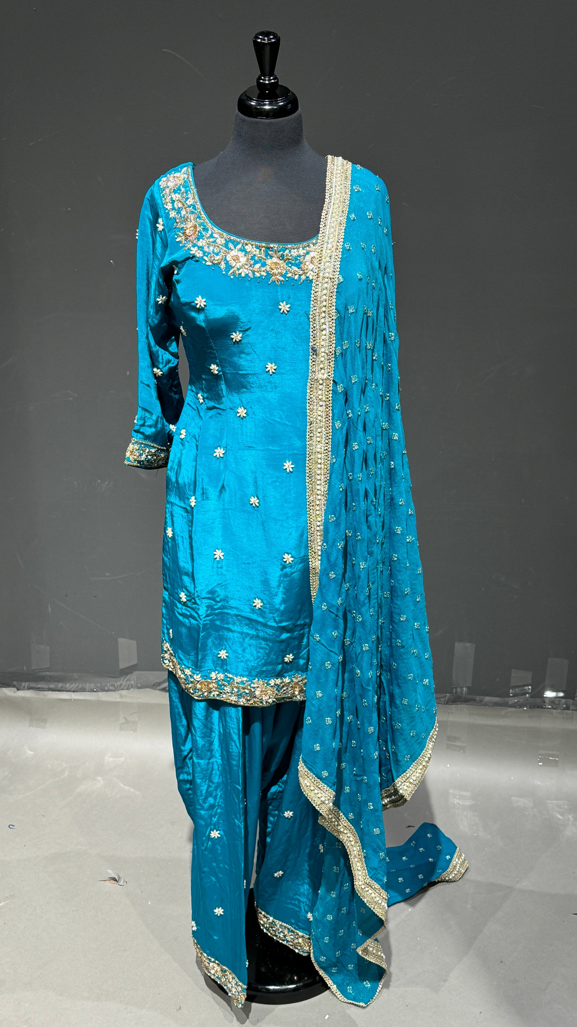 Crepe Salwar Suit with Dabka & Pearls Work