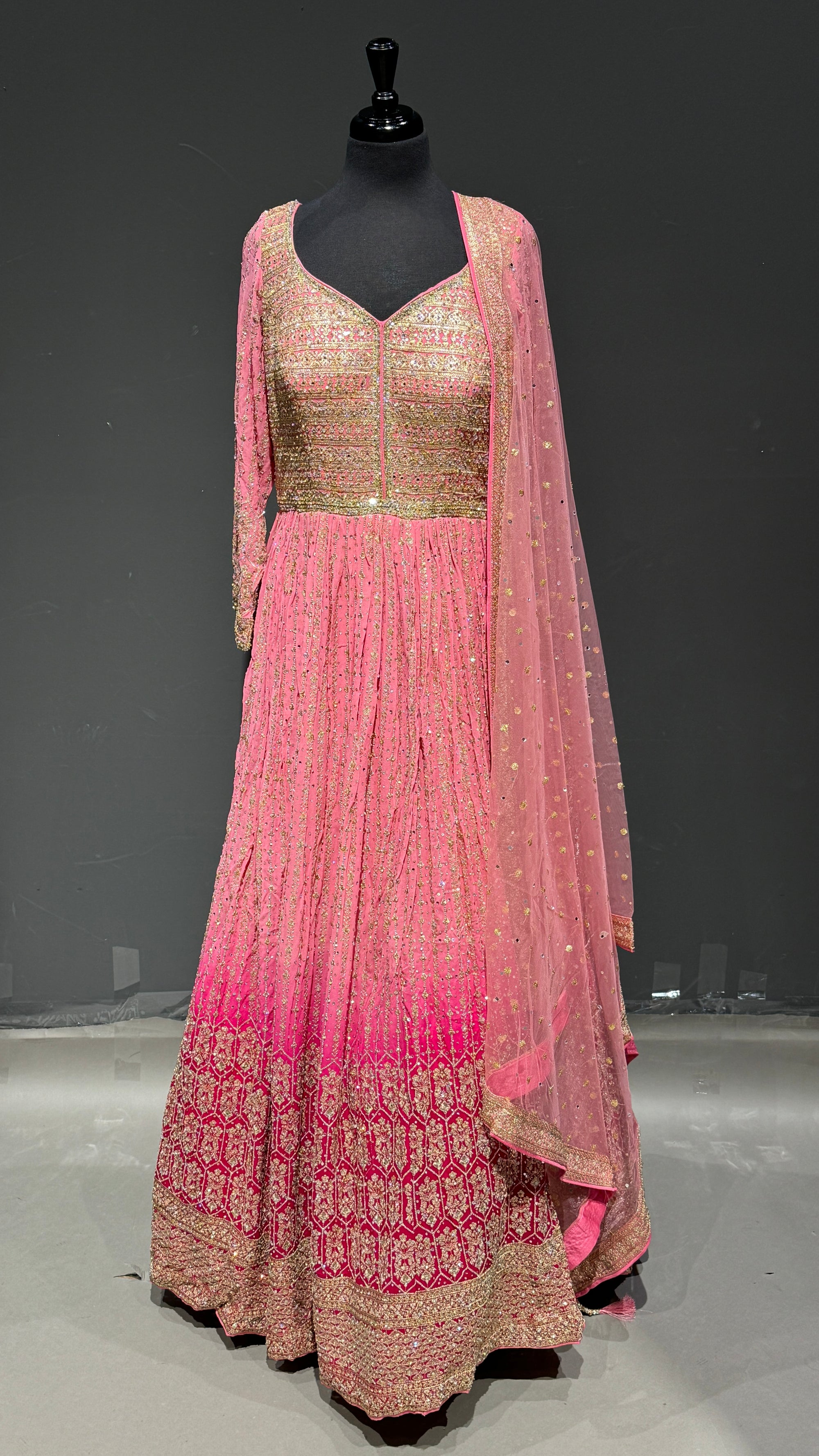 Doubel Shaded Sequins Anarkali with Mirror Work