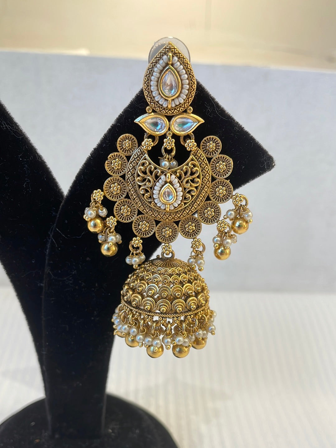 Gold Plated Pearl And Kundan long Jhumki