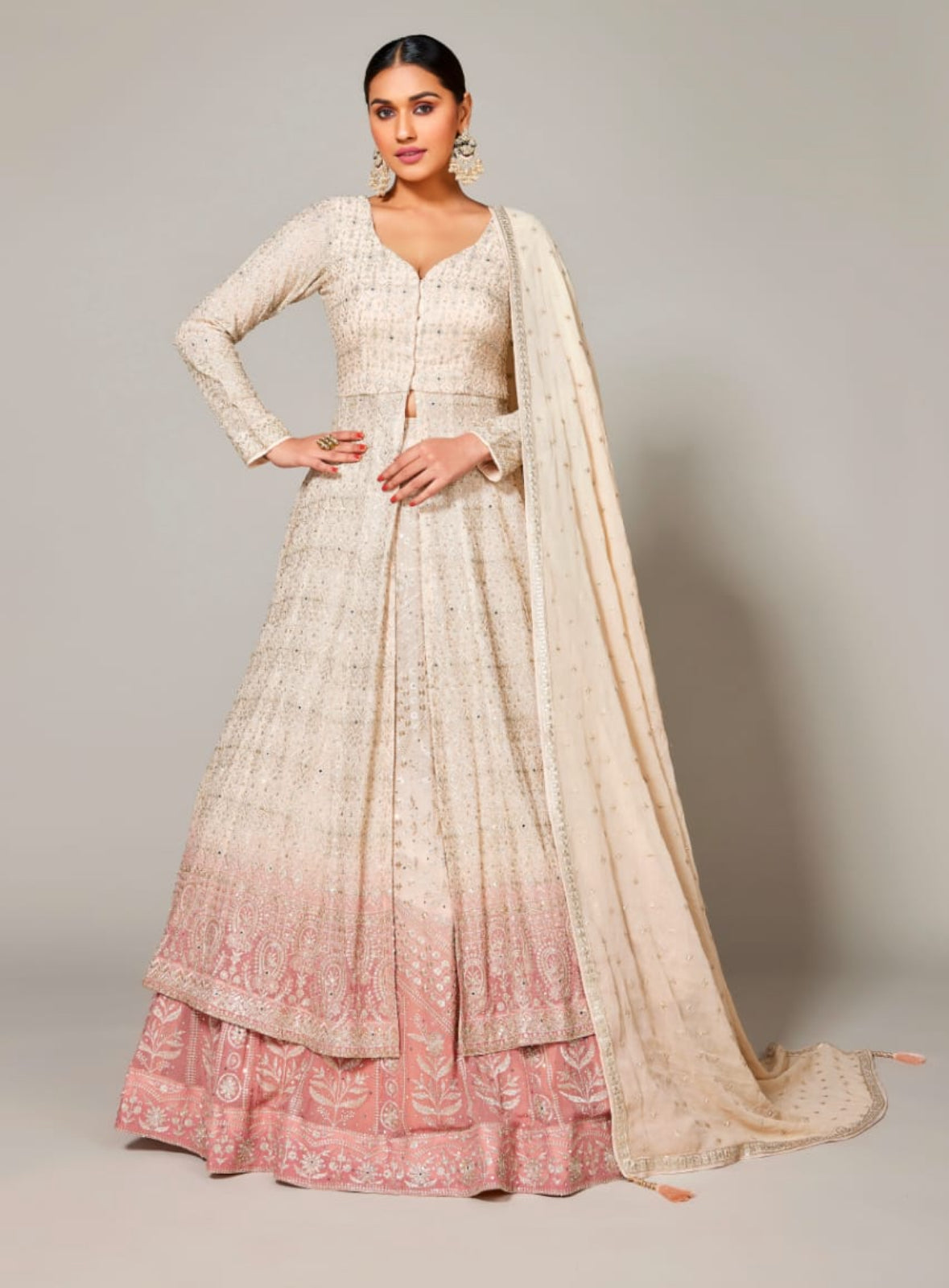 Heavy Embroidery Shirt Jacket with Lehenga