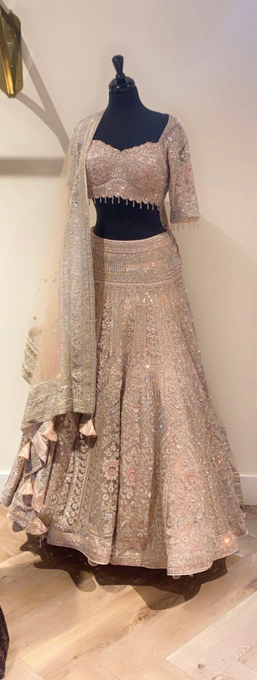 Peach sequence embroided Lehenga