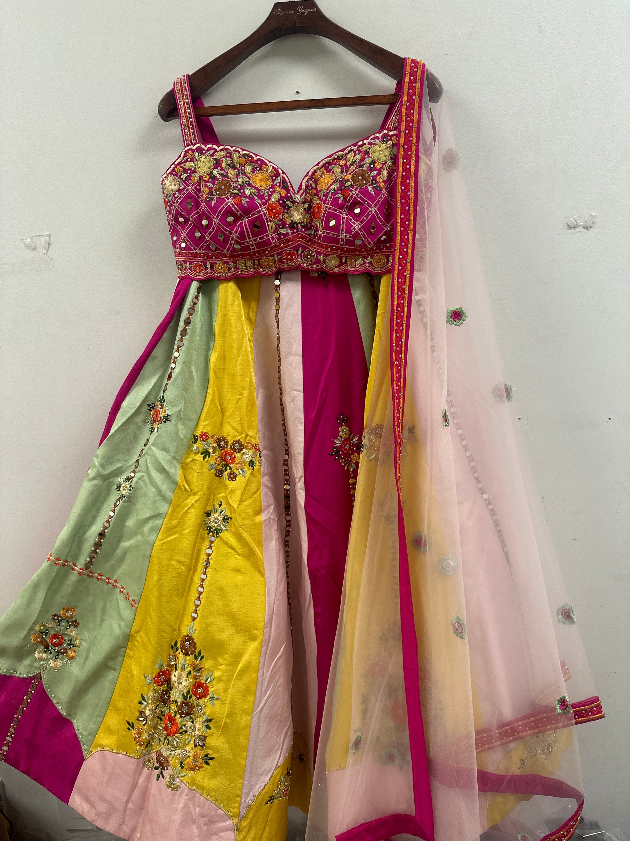 Beautiful Sangeet Lehenga with Floral Thread Embroidery