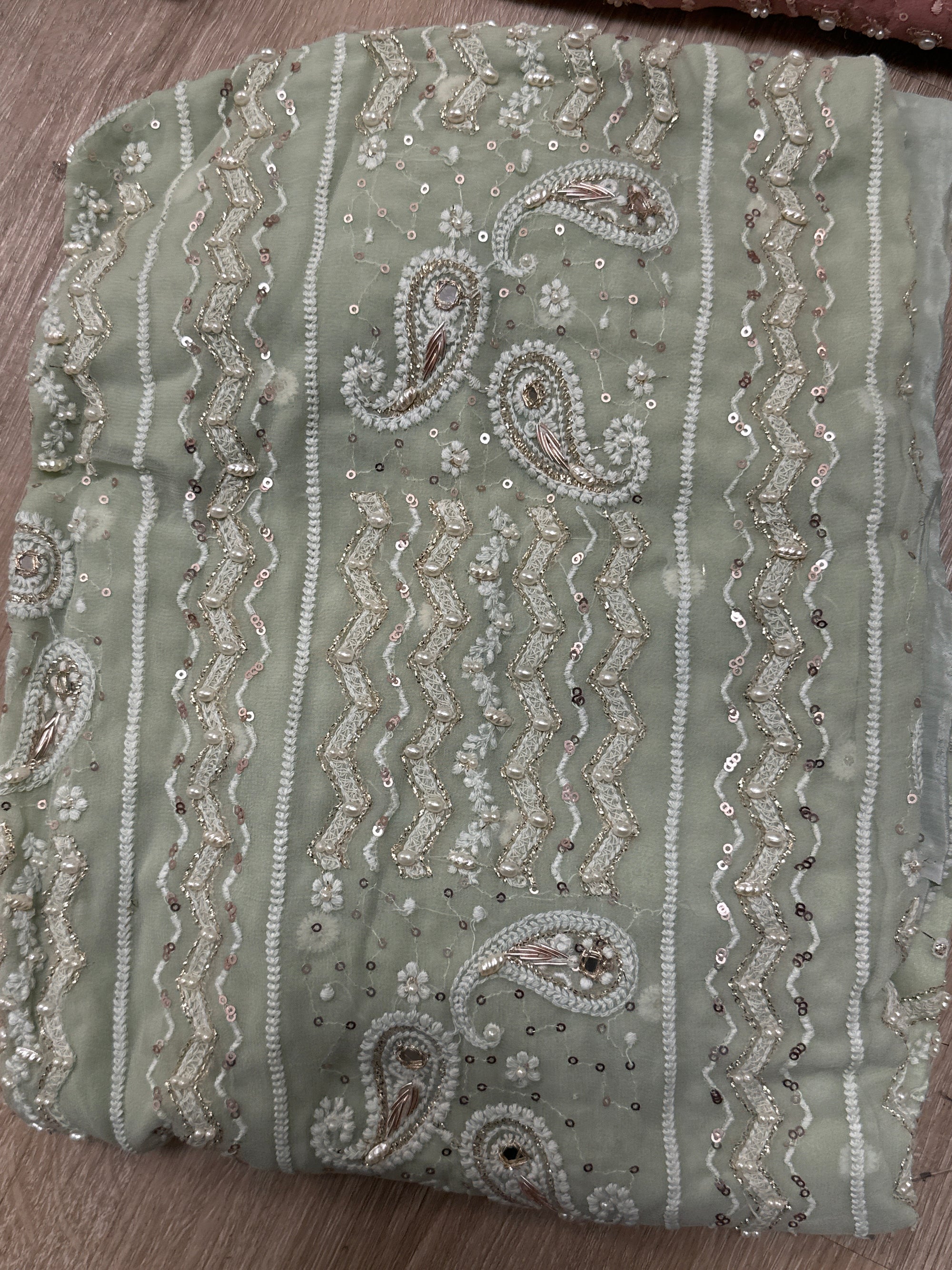 Chikankari Pearl Unstitched Suit