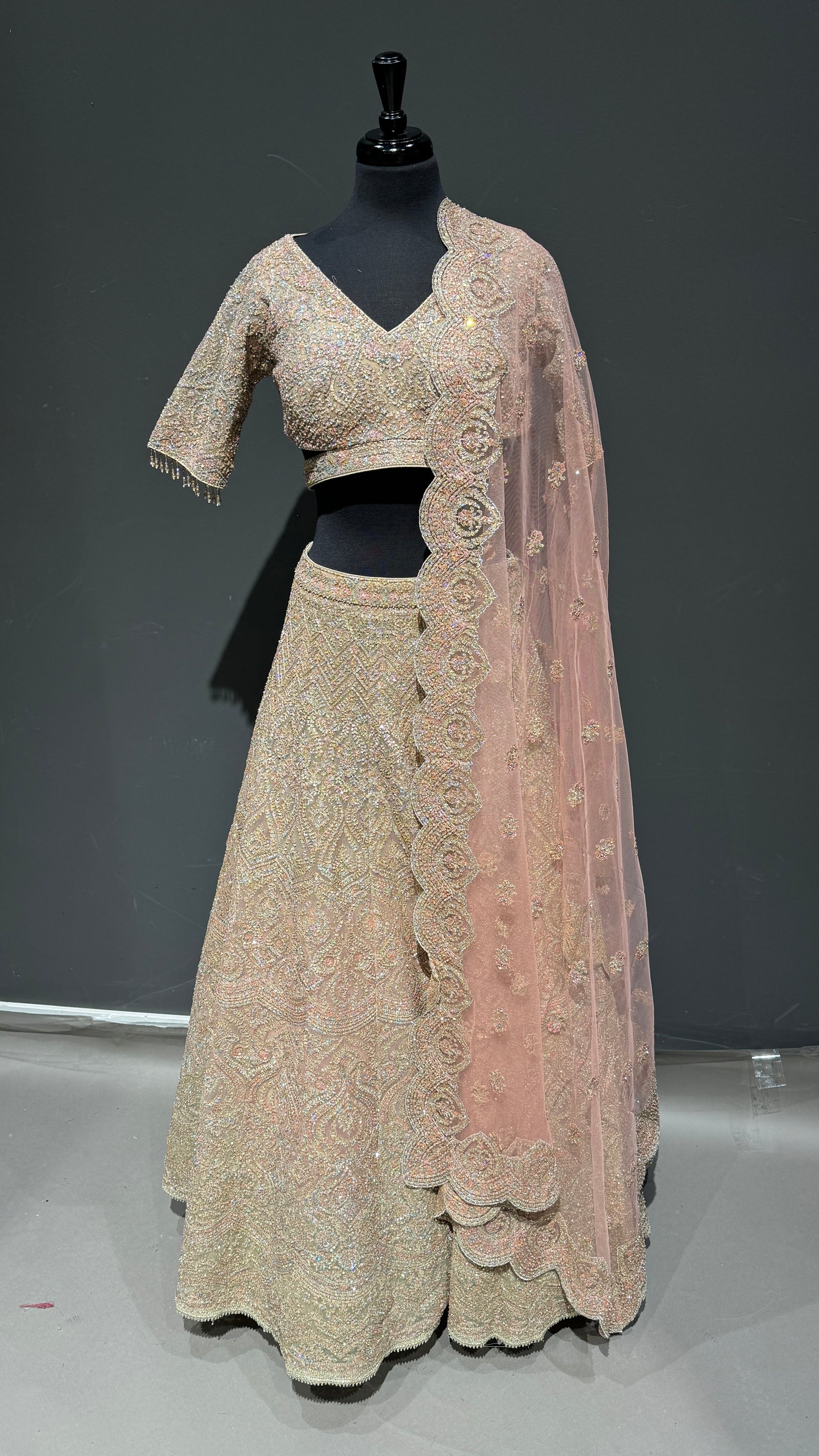 Lehenga Choli with Half Sleeves & Dupatta Embroidery