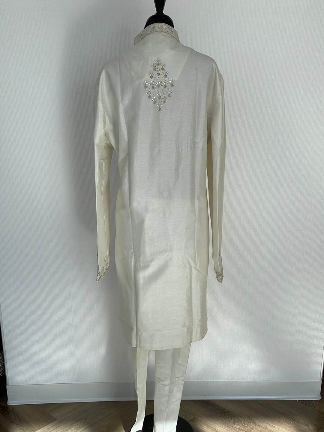 Silk kurta pajama with thread and mirror work