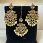 Golden Pearl And Faux Kundan Tikka Set