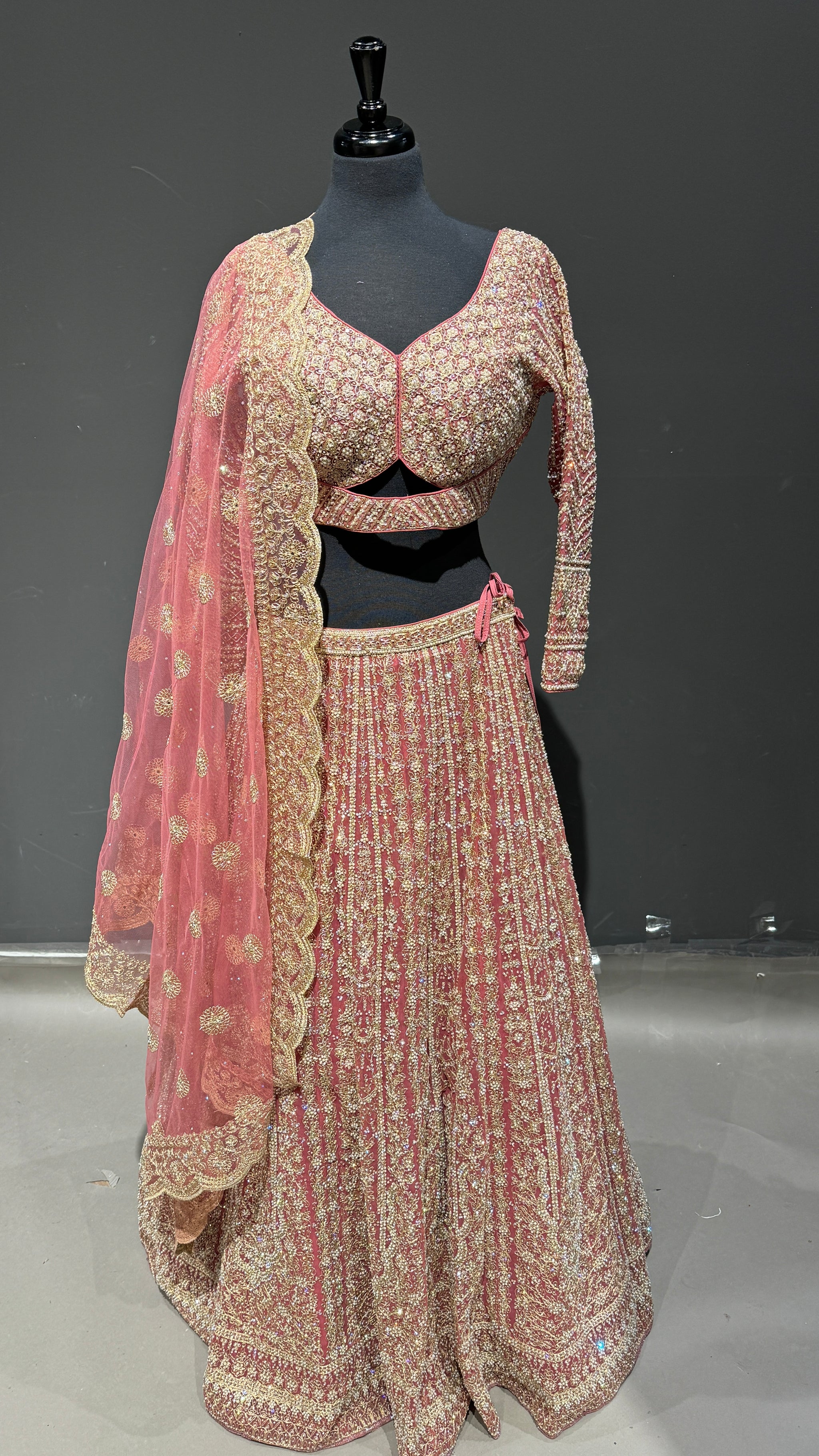 Sequins Backless Lehenga with Waist Belt