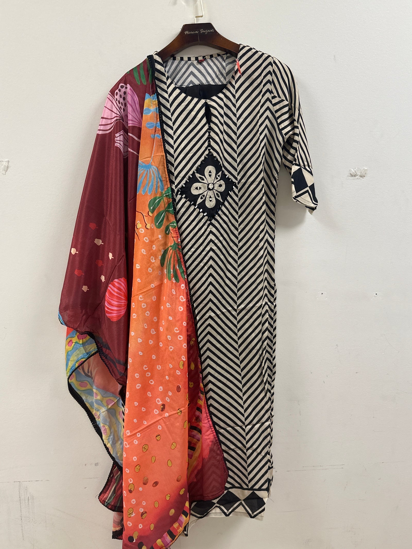 Printed Suit With Multicolour Dupatta