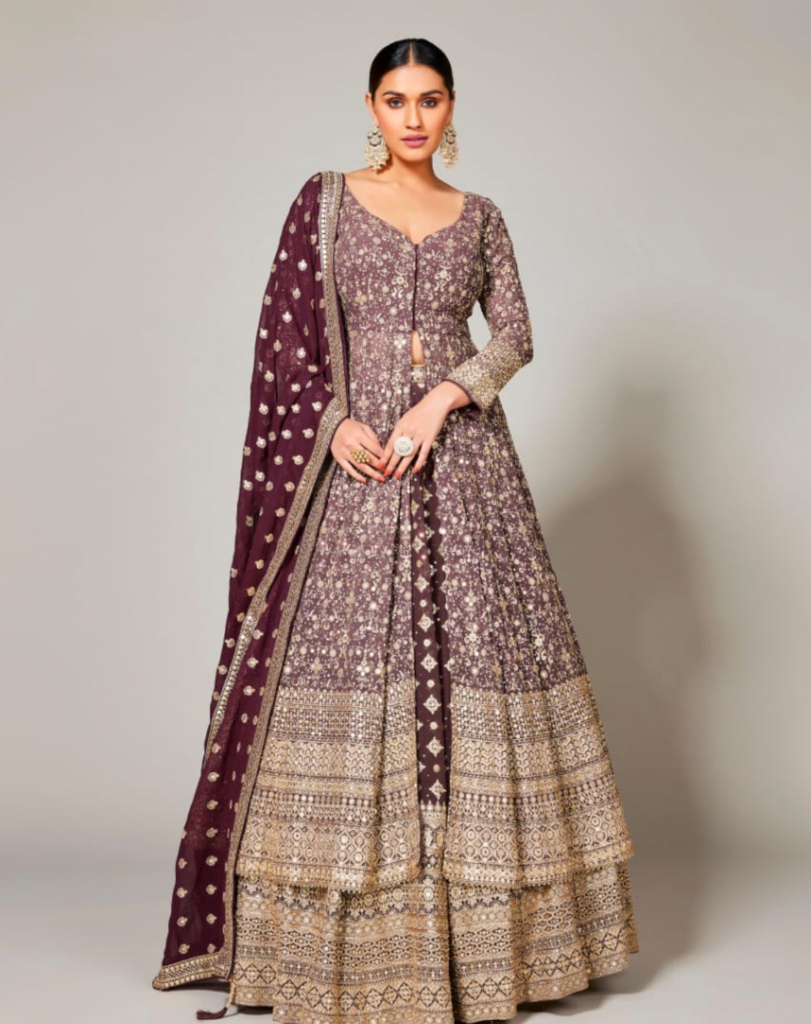 Heavy Embellished Long Shirt Jacket Lehenga