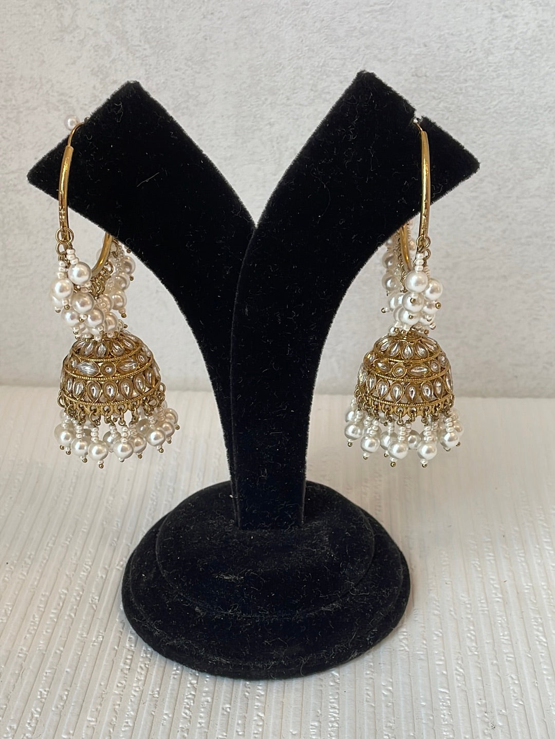 White Chand Bali With Kundan Work