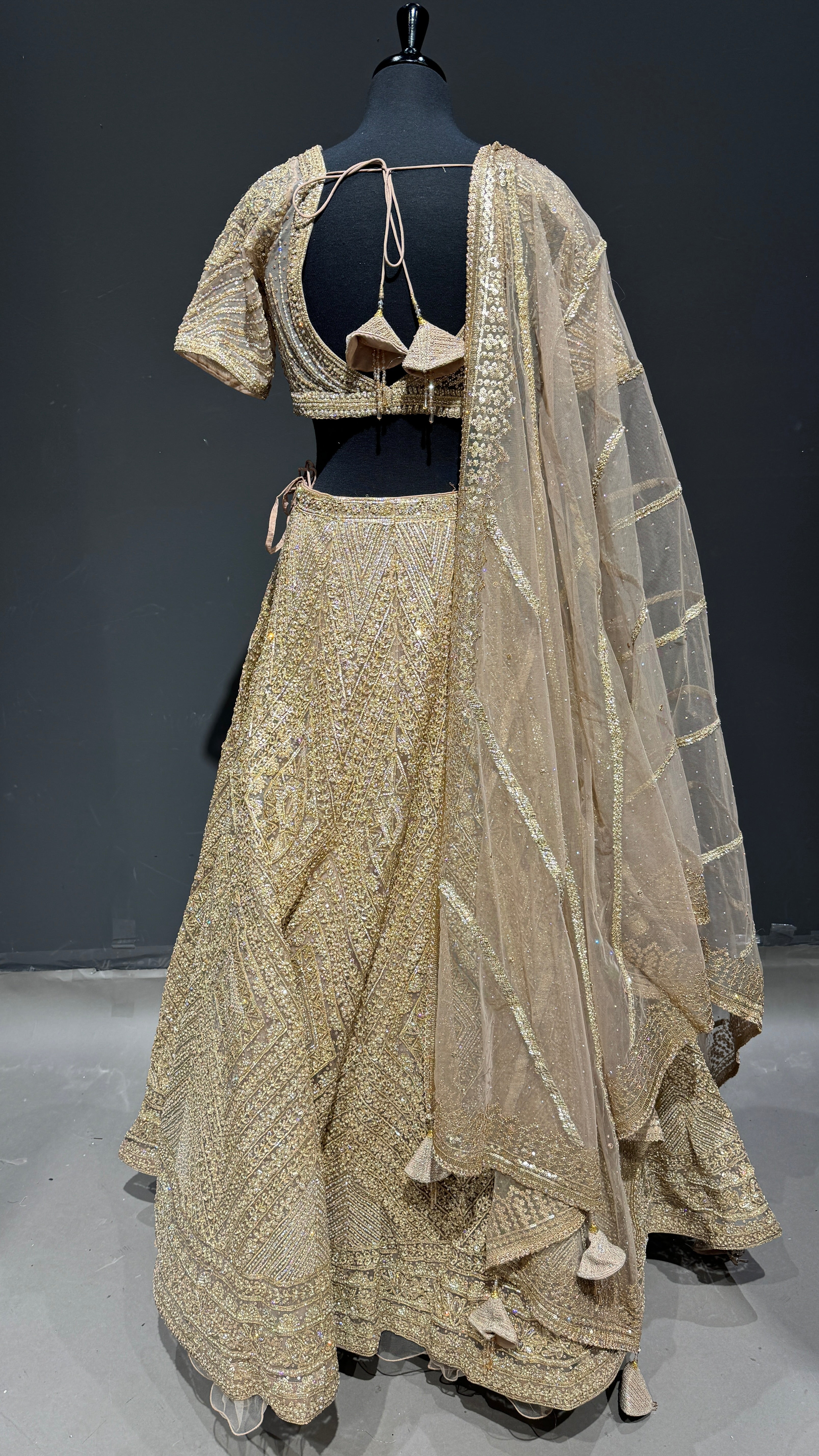Glamour Champagne Golden Lehenga with Sequins and Pearls