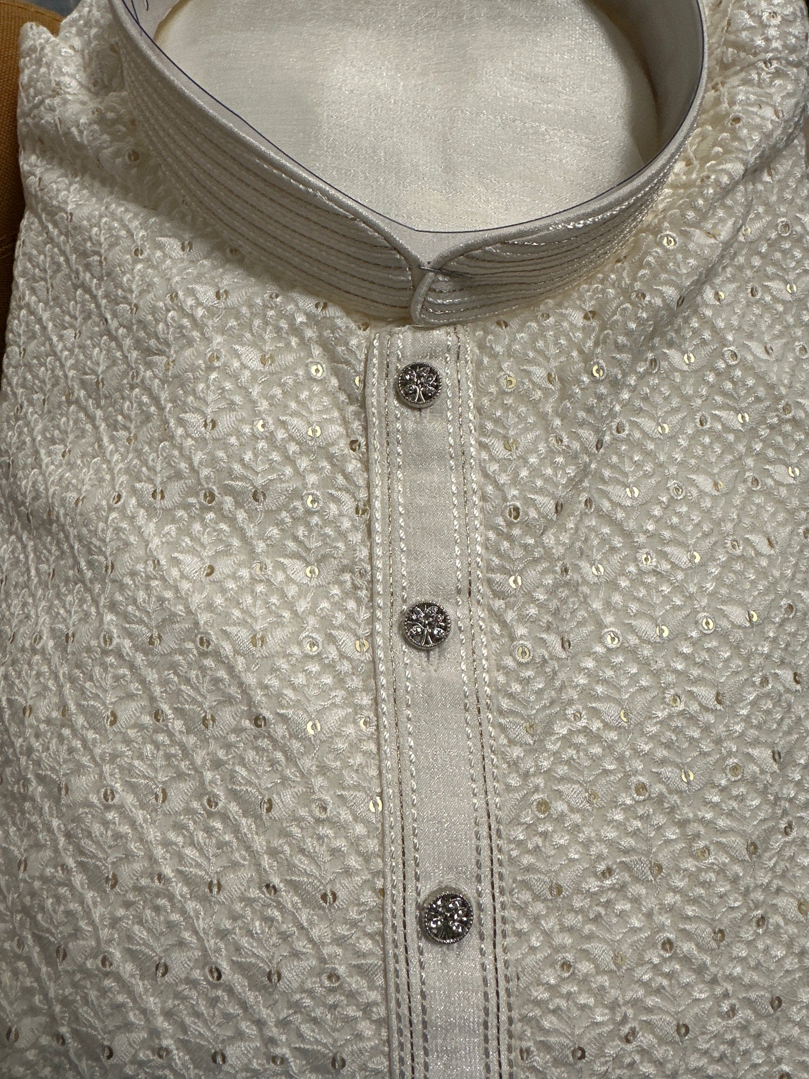 Chikankari Gold Sequence Kurta Pajama