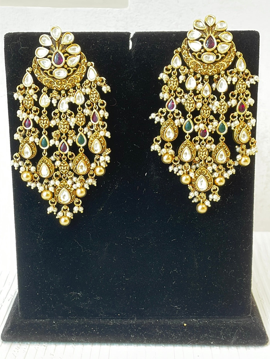 Multi layer Pearl Drop Temple Earrings