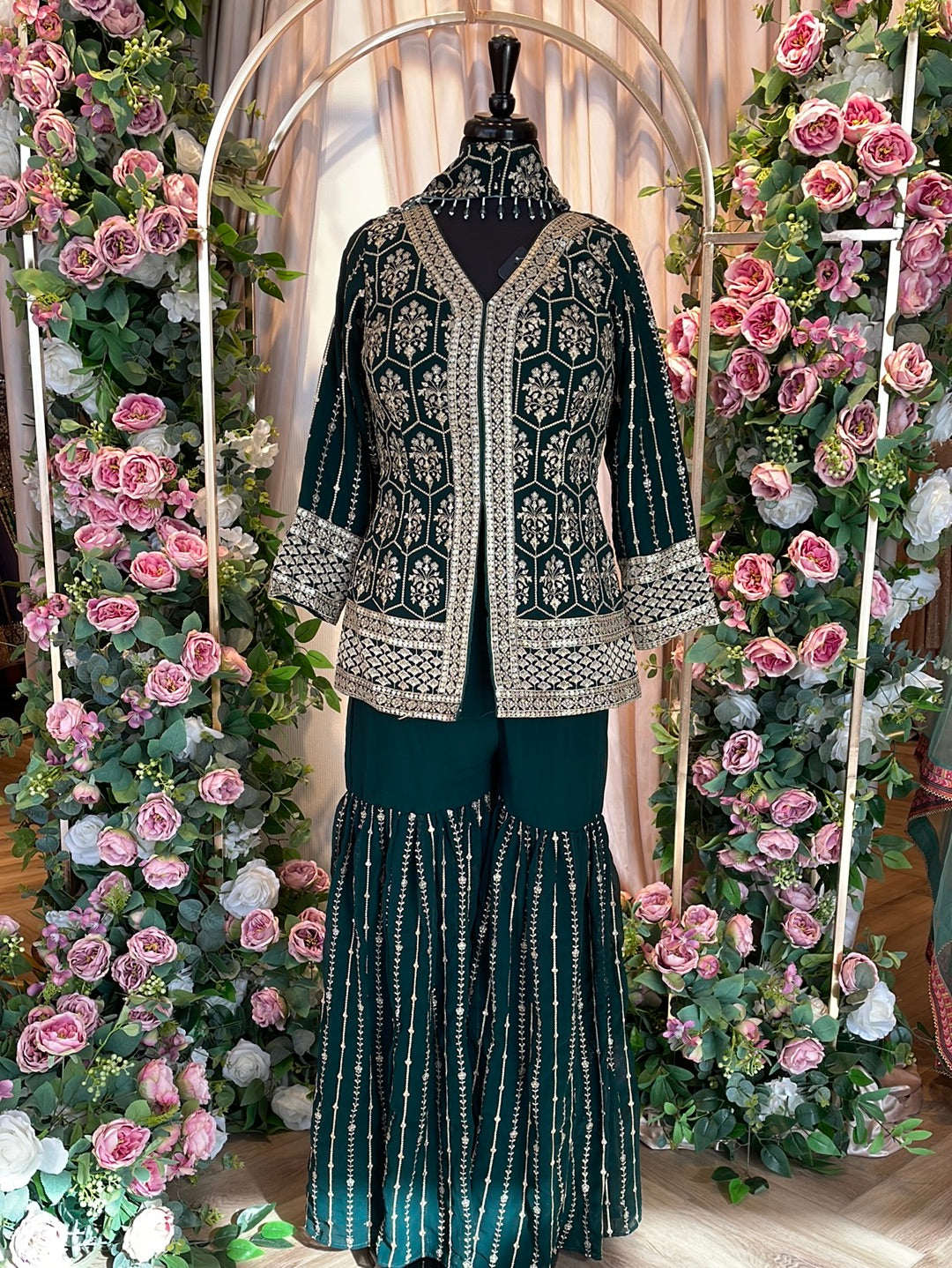 Short Kurti Gharara Suit With Thread Work