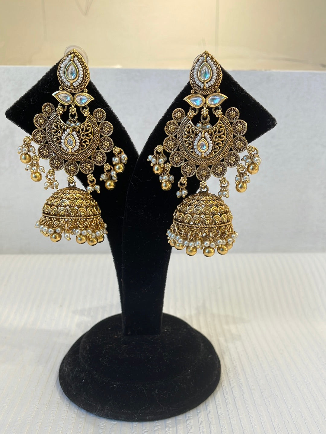 Gold Plated Pearl And Kundan long Jhumki