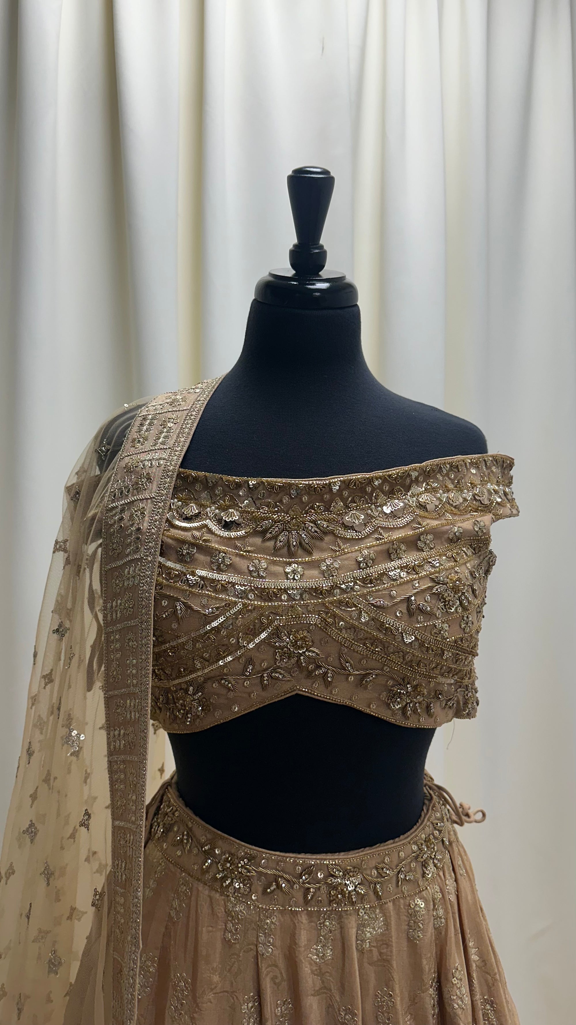 Off Shoulder Blouse with Banarsi lehenga