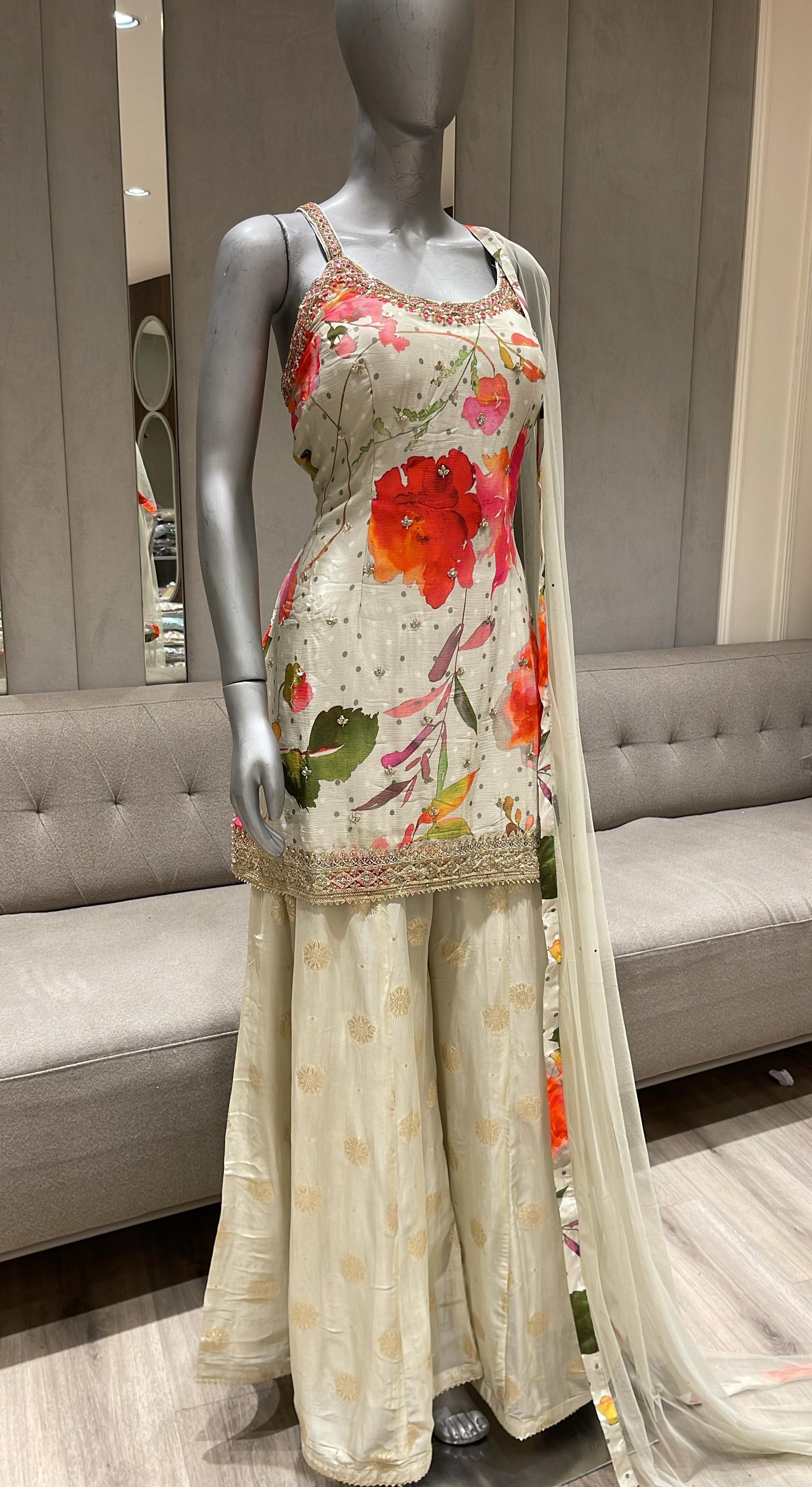 Modern Style Floral Sharara Suit