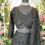 Luminous Black Sequins And Pearl Lehenga With Full Sleeve Blouse