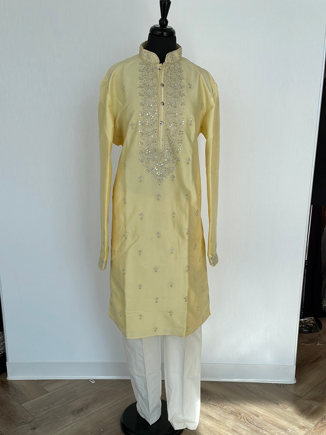 Silk kurta pajama with thread and mirror work