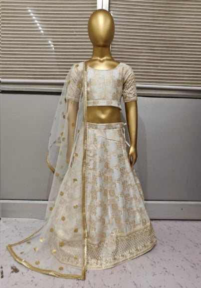 Girl's Banarsi Lehenga With Net Dupatta