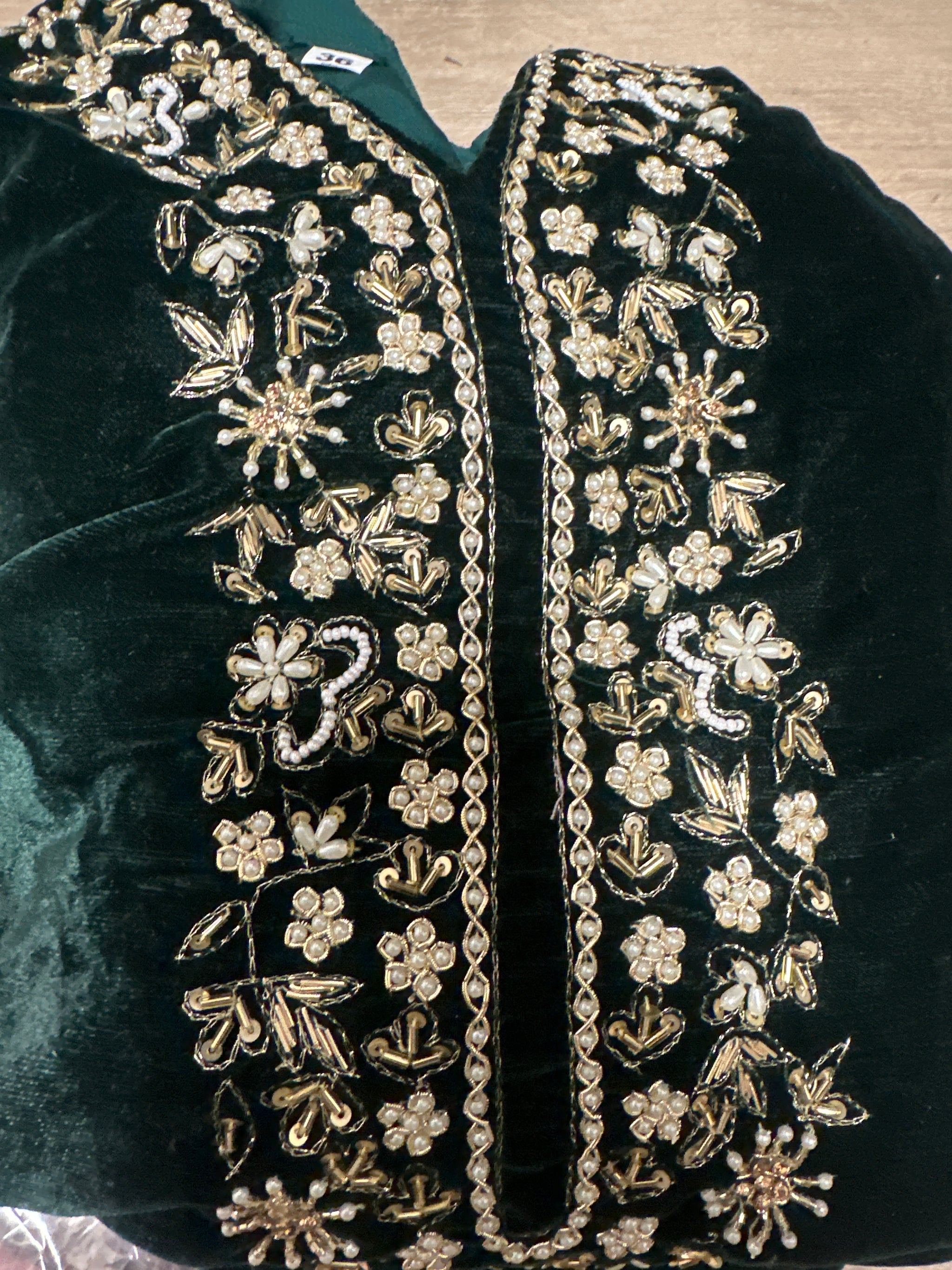 Velvet Pant Suit with Pearl and Brocade Work