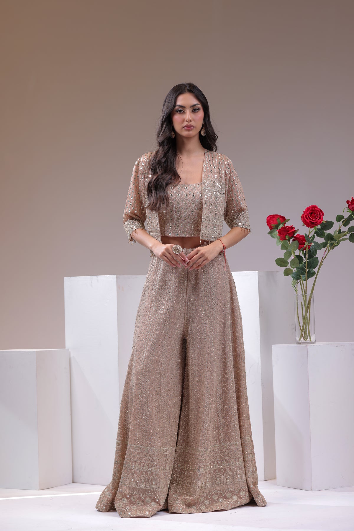 Beautiful Sharara with Blouse and Short Jacket