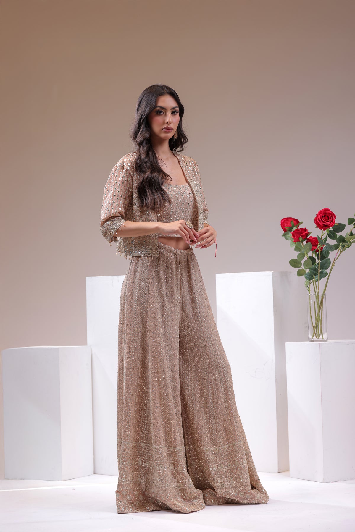 Beautiful Sharara with Blouse and Short Jacket