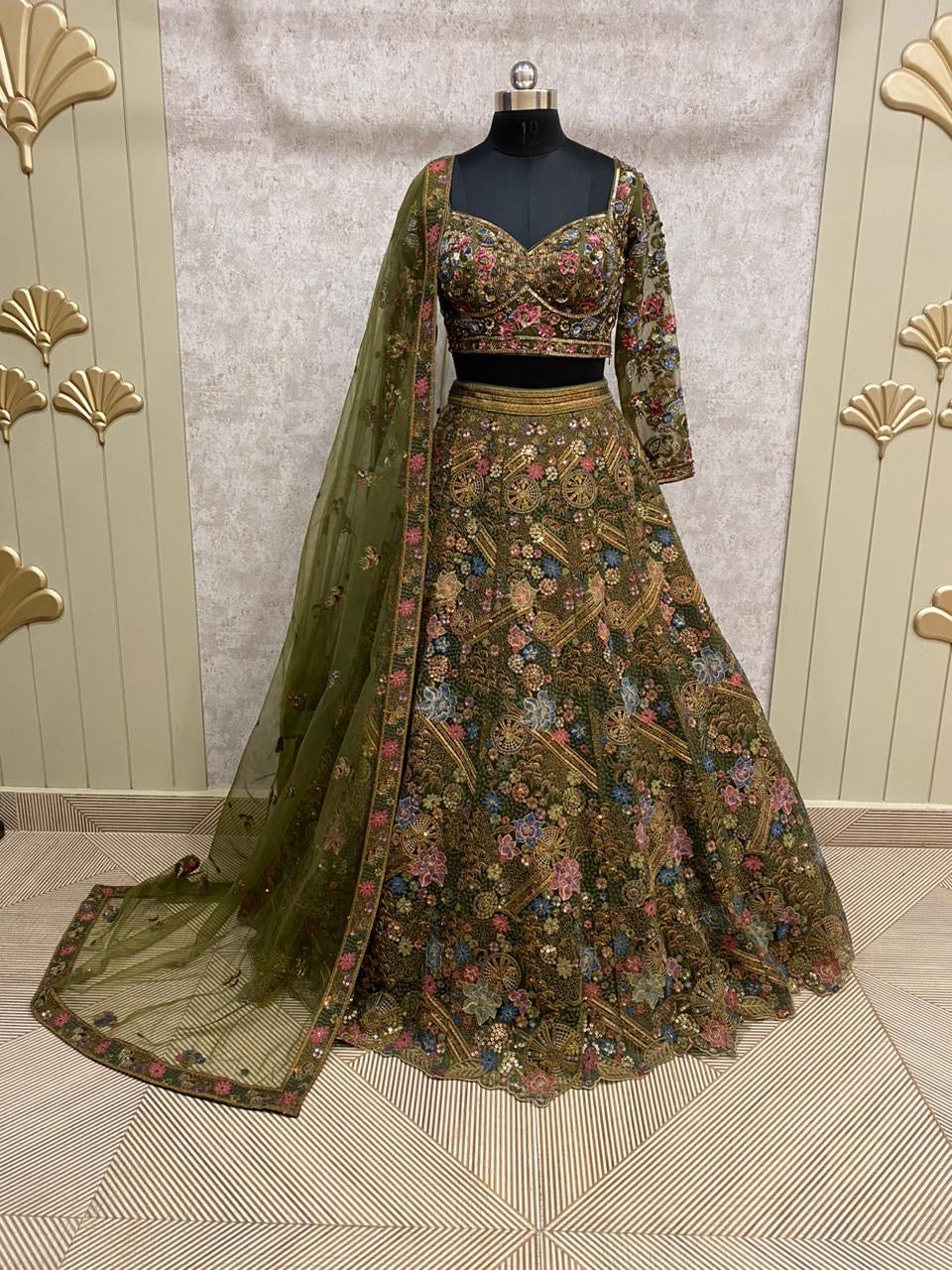 Stunning Olive Lehenga