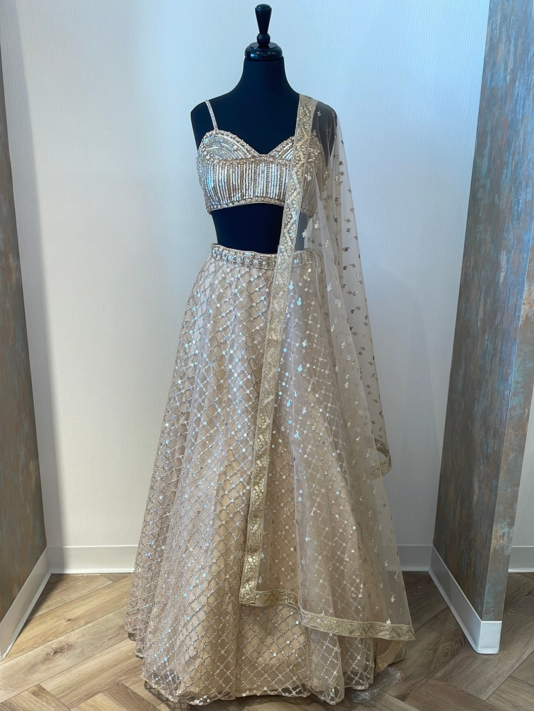 Noodle strap lehenga choli with sequins work all over