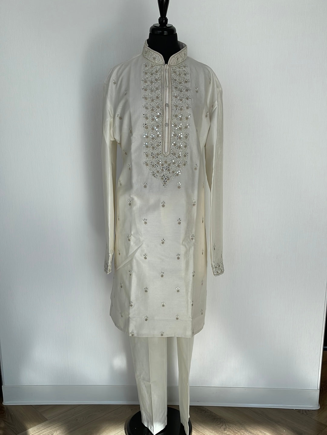 Silk kurta pajama with thread and mirror work