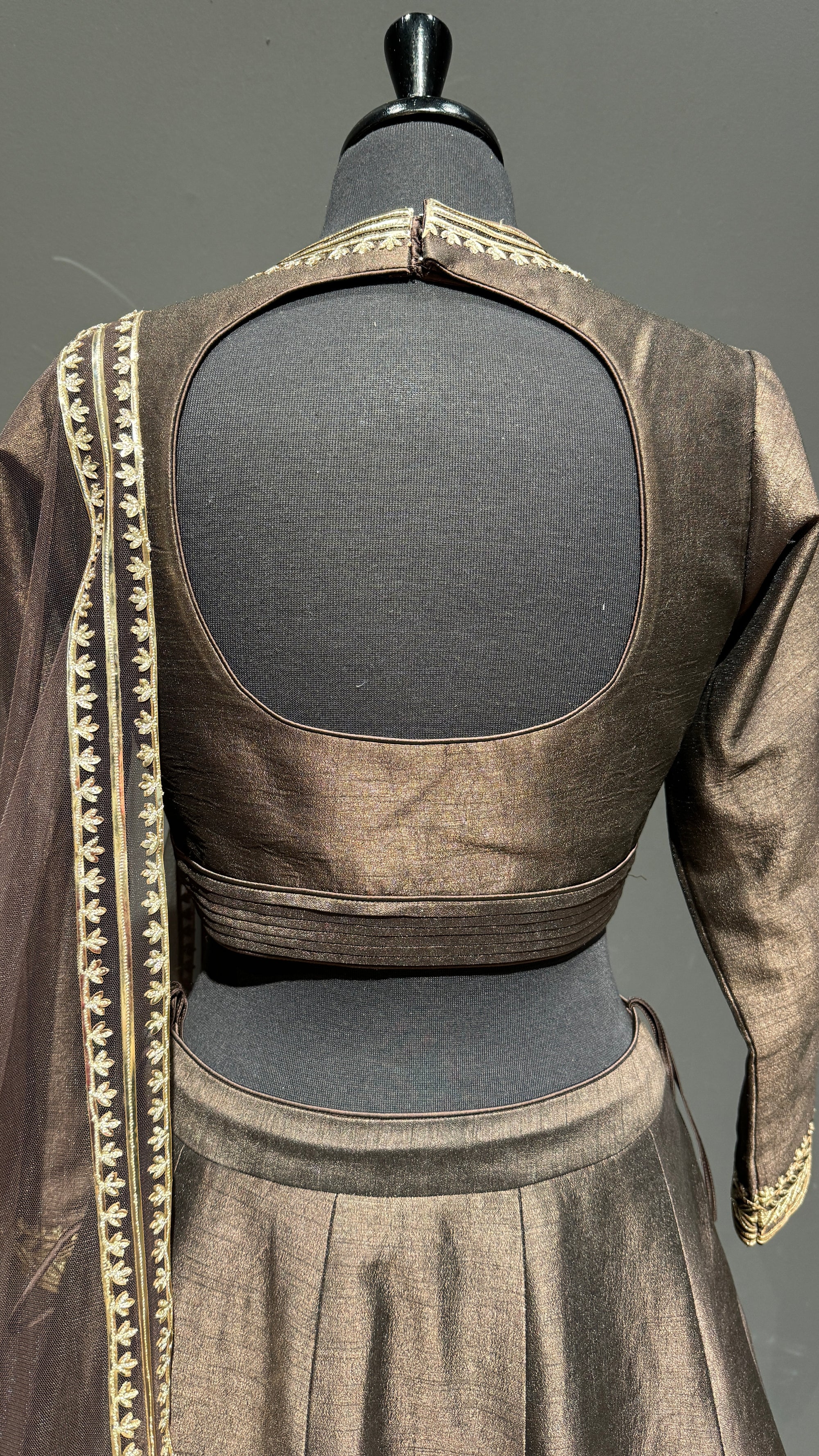 Lehenga in Pure Silk & Leather Appliqué Detail
