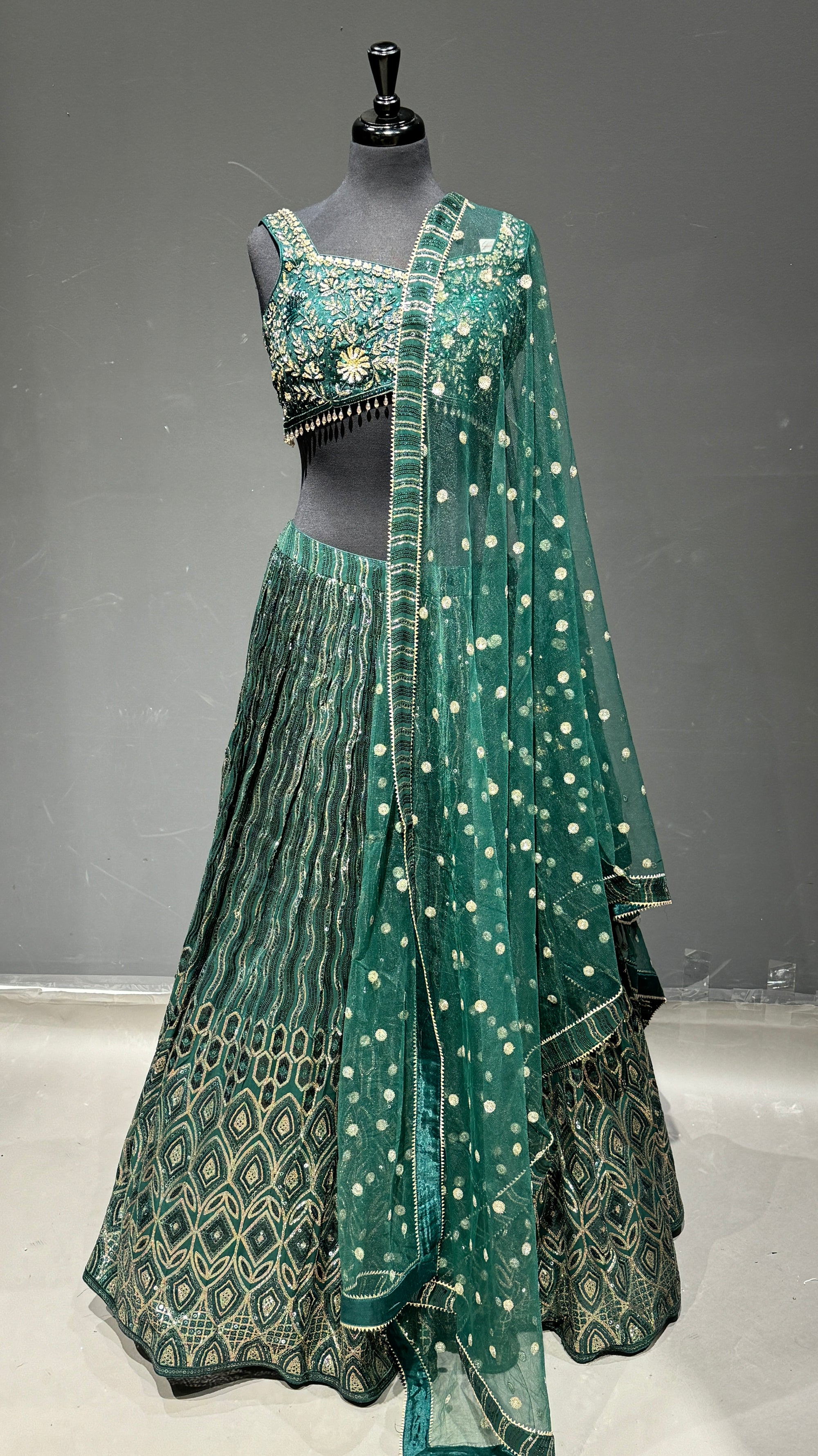 Sequins Handwork Lehenga with Cut Blouse & Pocket