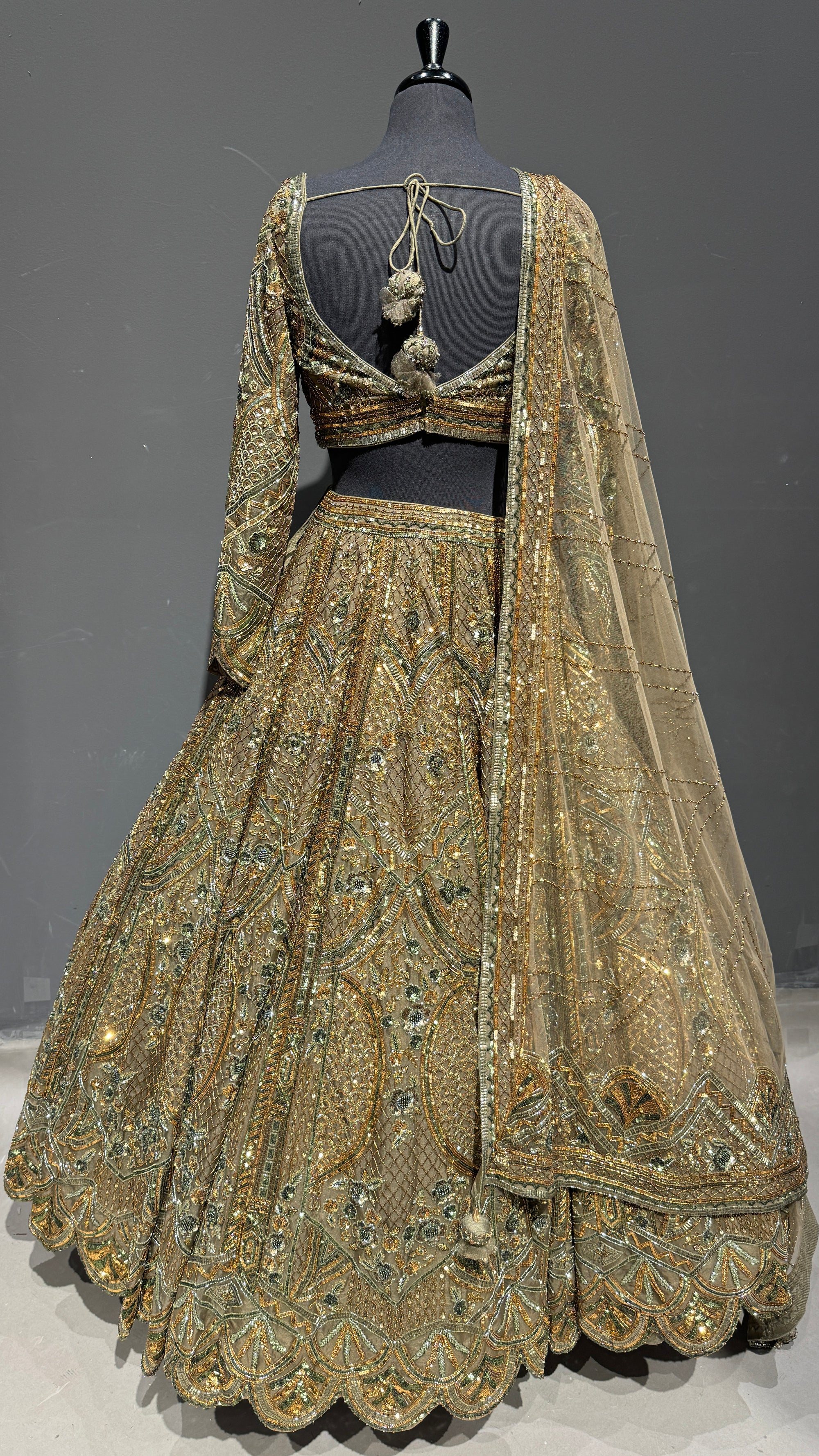 Premium Green Mehendi Lehenga with Handcrafted Pearl Detailing