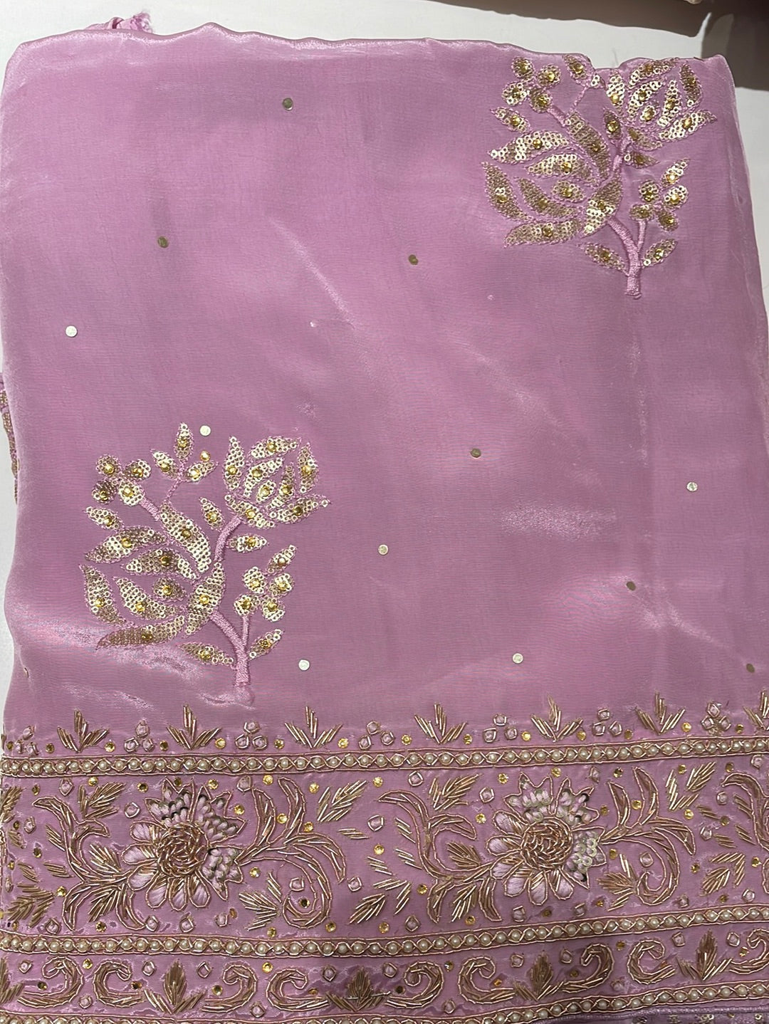 Unstitched Sequins ,Pearl And Dabka Work Suit With Jaal Dupatta