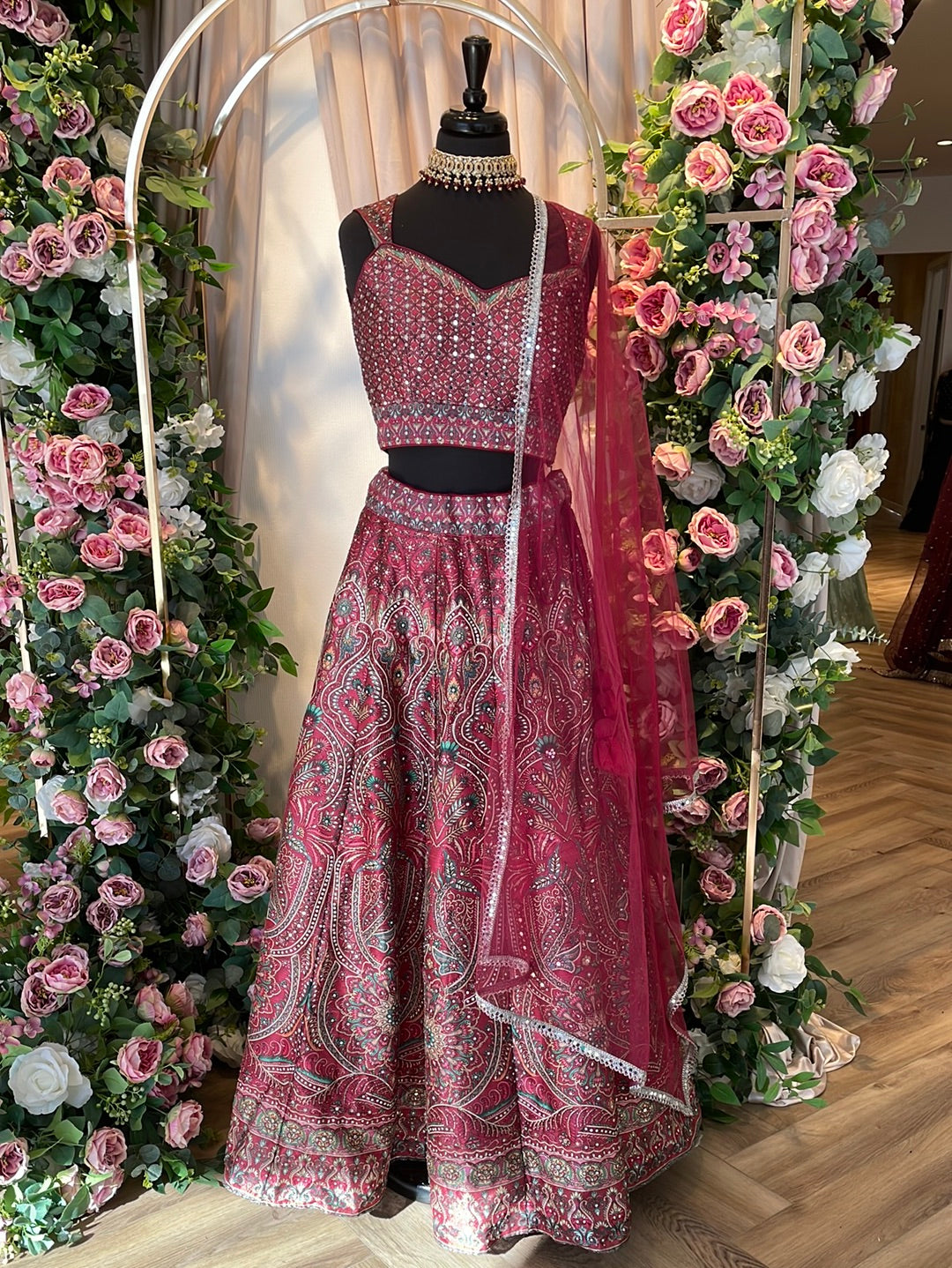 Magnificent Maroon Digital Lehenga With Mirror Work