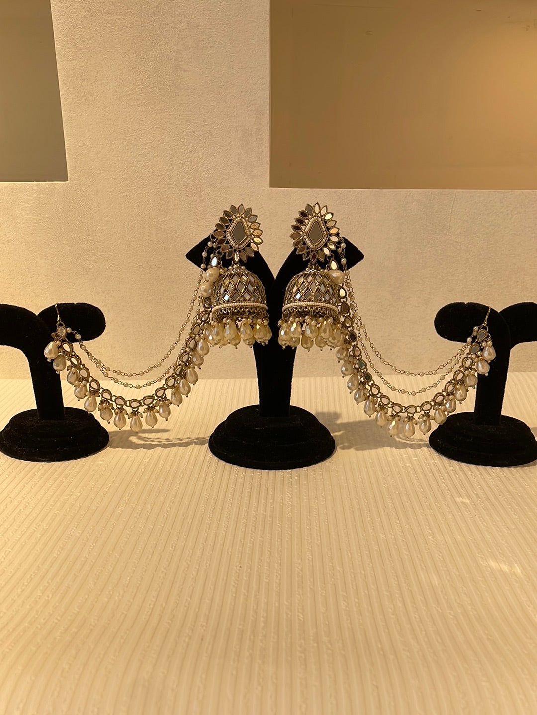 Mirror And Pearl Jhumki Set With Sahara